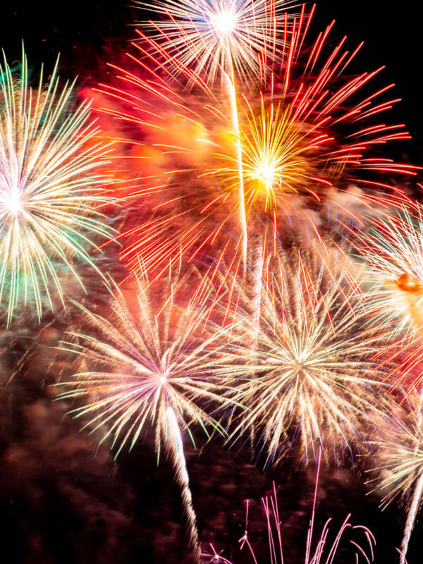 Beautiful colorful firework display at night for celebrate in festival anniversary