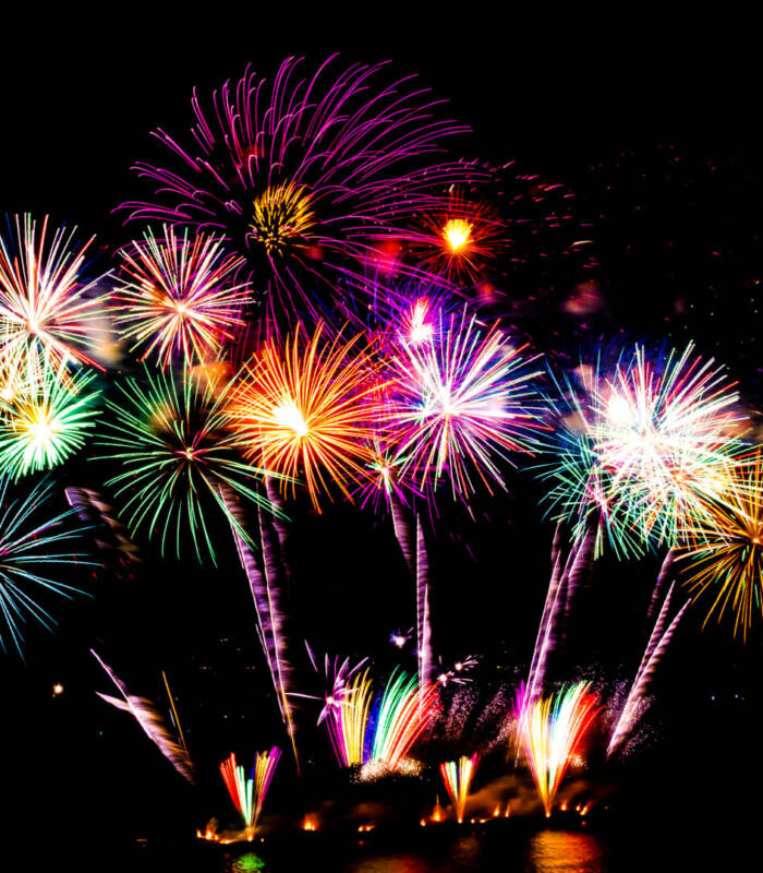 Beautiful color fireworks display on black sky at night for celebration
